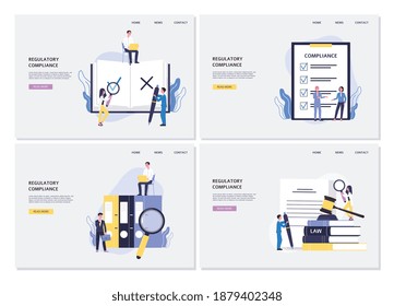 Business web banners set on regulatory compliance concept, flat vector illustration. Landing web page interfaces collection on topic of legal compliance and regulatory.