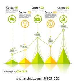 Business web chart infographics with graph five steps and icons on white background vector illustration