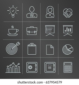 Business web icon set - outline icon collection, white