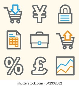 Business web icons, finance and money, business symbols, investment and chart, vector stock signs