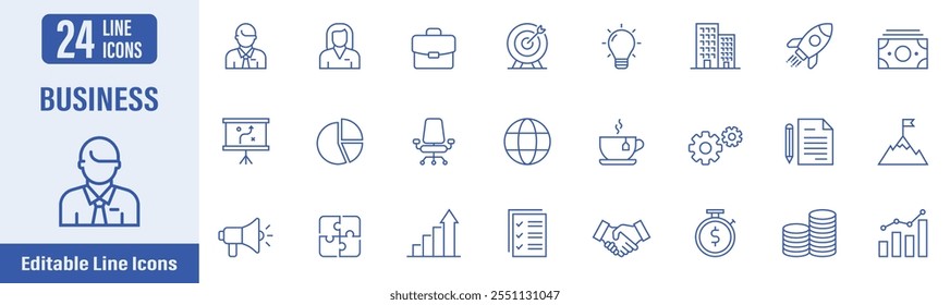 Business web icons in line style. Business, partnership, startup, planning, management, company, profit and more. Vector illustration.
