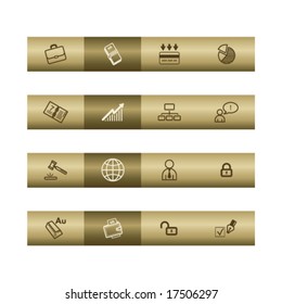 Business web icons on bronze bar. Vector file has layers, all icons in two versions are included.