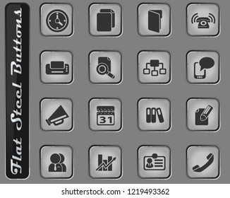 Business web icons on the flat steel buttons