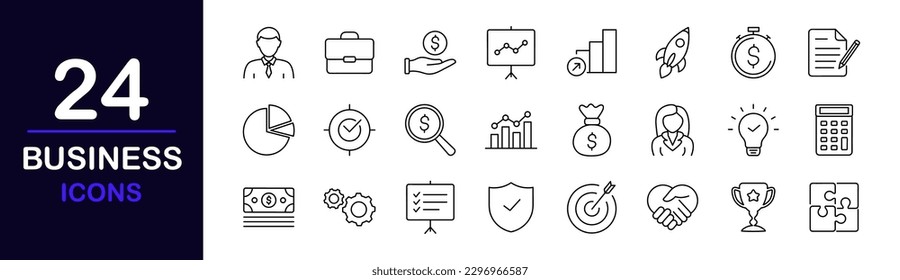 Business web icons set. Business and finance - simple thin line icons collection. Containing money, management, team, finance, business people, teamwork, graphic and more. Simple web icons set