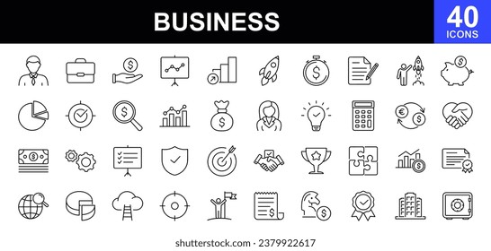 Business web icons set. Business and finance - simple thin line icons collection. Containing money, management, team, finance, business people, teamwork, graphic and more. Simple web icons set