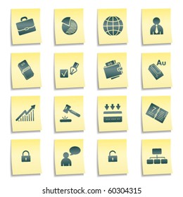 Iconos web de negocios, pegatinas de notas amarillas
