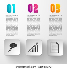 Business web infographic concept with gray squares three options and icons on light background vector illustration