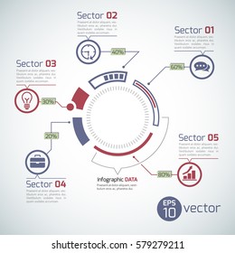 Business web infographic template with futuristic interface five options and icons vector illustration