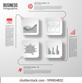 Business web infographic template with light paper squares four options and icons on gray background vector illustration