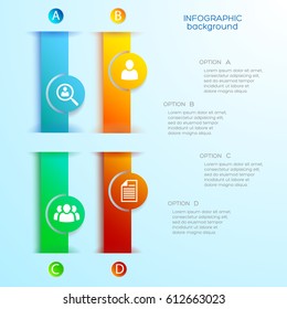 Business web infographics with colorful vertical banners circles four options and icons on blue background vector illustration