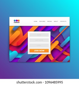 Business web landing page. Vector illustration. Website layout template with liquid gradient shapes background. Corporate site mockup.
