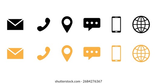 Vector moderno del icono del Web del negocio. correo electrónico, teléfono, ubicación, chat, móvil, y símbolo global de la conexión. Ilustración vectorial.