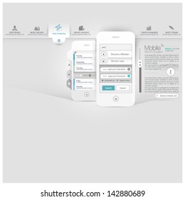 Business web site template with mobile phone advertisement with icons set