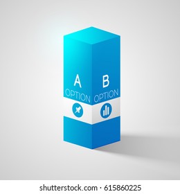 Business web template with 3d blue square column two options and icons isolated vector illustration
