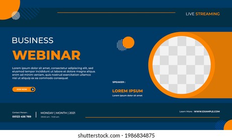 Business webinar banner template for website with circle frame and minimal concept of geometric background