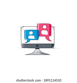 Business webinar concept, vector image of computer monitor with speech bubbles, training interview process, distance education and internet conference, online course time. - Powered by Shutterstock - Get 15% off with code: PIKWIZARD15