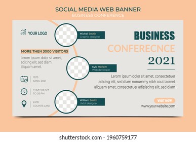 Business webinar Conference Concept Banner Template or socail media horizontal banner. Live conference or invitation banner.