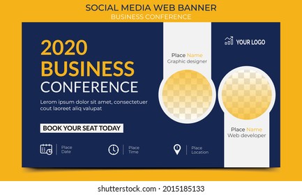 Business Webinar Conference Concept Banner Template Or Social Media Horizontal Banner. Live Conference Banner Design Template