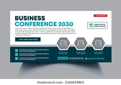 Business webinar, conference, course, seminars horizontal banner design. Modern banner design with dark blue and white background color and place for the photo