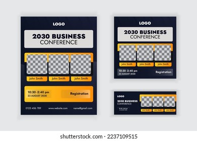 Business webinar conference Flyer Social Media Post And Cover Banner Template Set Design