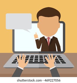 Business webinar consultant. Concept of distant online learning, conference and consultation. Office working.