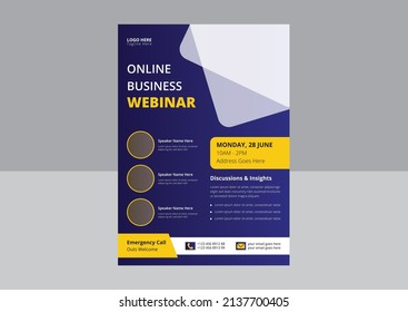 Business Webinar Flyer Template. Online Webinar Flyer Leaflet Design. Webinar Conference Flyer Poster Design.