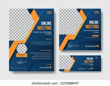 Business webinar flyer template. Flyer, social media post, facebook cover design template for online webinar. Conference poster, banner and cover template design set.