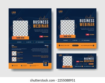Business webinar flyer template. Flyer, social media post, facebook cover design template for online webinar. Conference poster, banner and cover template design set.