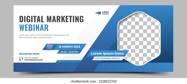 Business webinar horizontal banner design template. Editable modern banner with place for the photo. Usable for banner, cover, and header.