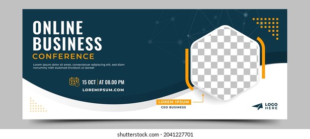 Business webinar horizontal banner template design. Modern banner design with black and white background and yellow frame shape. Usable for banner, cover, and header. - Shutterstock ID 2041227701