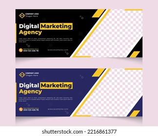 Business webinar horizontal banner template design. Modern banner design with black and white background and yellow frame shape. Usable for banner, cover, and header design