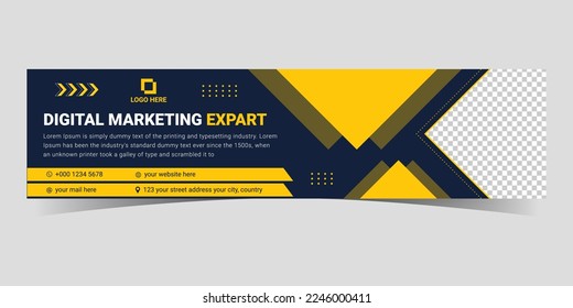 Business webinar horizontal banner template design. Modern banner design with black background and yellow frame shape. Usable for banner, cover, and header.