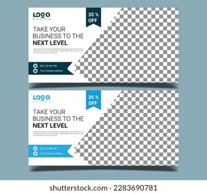 Business webinar horizontal banner template design. Modern banner design with black and white background and yellow frame shape. Usable for banner, cover, and header.