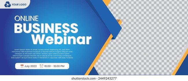 Business webinar horizontal banner template design. Modern banner design with blue color, Usable for banner, cover, and header