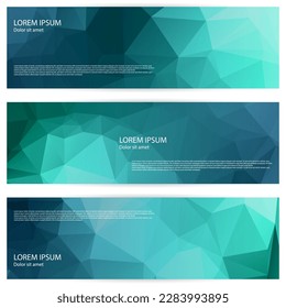 Business webinar horizontal banner templates design. Modern banner design with teal turquoise low poly  background and text. Banner, cover or landing page headers batch. Polygonal neoteric mokups.