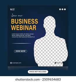 Seminario web de negocios y publicación en redes sociales de publicidad en línea. Web de seminario de oficina y diseño de publicaciones de Instagram. Webinar y Plantilla de diseño de promoción empresarial.