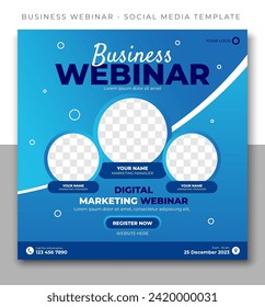 business webinar online course blue social media post template design, event promotion banner vector