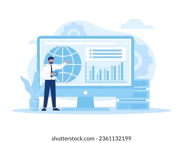 Business webinar showing data analysis trending concept flat illustration
