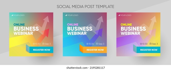 Business webinar social media post template. Background and illustration for social media banner design in vector. 