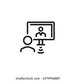 Business webinar vector line icon. Negotiation, tutor, online. Vector illustration can be used for topics like education, qualification, HR