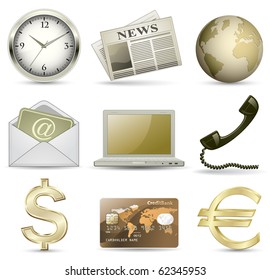 Business website gold icon set. Vector illustration