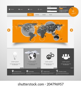 Business WebSite Template with abstract world map illustration 