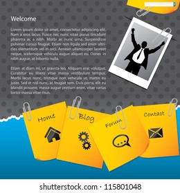 Business website template design with paper clipped notepapers and photo