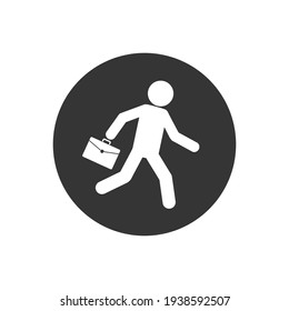 Business white icon vector illustration of a businessman running with briefcase, business, energetic, dynamic concept