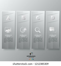 Business White infographics template 4 steps square. Data and information visualization on the grey background.Eps 10 vector file.