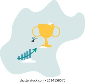 Business winner, achievement or prize, success or victory, challenge or business mission, career goal or stair to success .character for design.