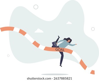 Business winner reaching goal, success celebration, career path or glory to finish working project concept. character life .