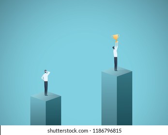Business winner and success vector concept with businessman celebrating success with a cup. Symbol of victory, growth, leadership. Eps10 vector illustration.