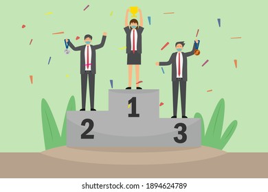 Business winning 2D flat vector concept for banner, website, illustration, landing page, flyer, etc