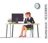 Business woman or an accountant in a suit fell asleep working on a laptop computer at her office desk. Flat style color modern vector illustration.